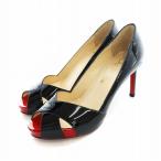 クリスチャンルブタン Christian louboutin パンプス オープントゥ エナメル レザー ハイヒール ロゴ 34.5 21.5cm 黒 ブラック
