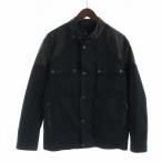 ダンヒル dunhill レザージャケット ナイロン 切替 長袖 ジップアップ ロゴ L 黒 ブラック ■GY18 /MQ レディース