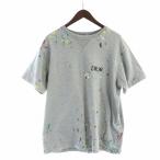 ディオールオム Dior HOMME SS21 Flannel Print Logo Tシャツ カットソー 半袖 ロゴ クルーネック ペイント加工 L グレー