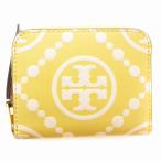 トリーバーチ TORY BURCH Tモノグラム コントラスト エンボス ミニ ウォレット 二つ折り 財布 ラウンドファスナー レザー 総柄 黄