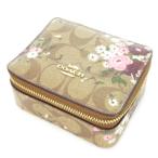 コーチ COACH ジュエリーボックス アクセサリーボックス PVC レザー 革 ラウンドファスナー 花柄 シグネチャー 茶 ブラウン