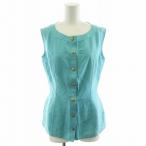 シャネル CHANEL シャツ ブラウス ノースリーブ ノーカラー シルク 金ボタン 36 S 水色 アイスブルー /MW ■GY18 レディース