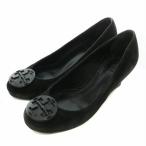 トリーバーチ TORY BURCH パンプス スエード ラウンドトゥ ウェッジソール ロゴ 6.5 23.5cm 黒 ブラック /XZ ■GY40 レディース