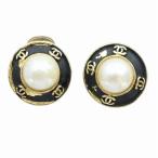 シャネル CHANEL イヤリング アクセサリー 両耳用 デザインパール ココマーク ロゴ クリップ式 黒 ブラック ゴールド色 ■GY18