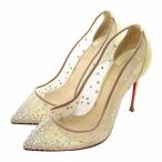 Christian louboutin パンプス メッシュ エナメル ポインテッドトゥ ピンヒール ラインストーン 35 22cm クリーム色