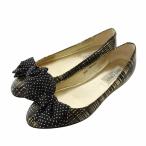 ショッピング水玉 ジミーチュウ JIMMY CHOO パンプス レザー パイソン型押し 総柄 リボン 水玉 ドット柄 ロゴ 35.5 22.5cm ベージュ 黒 ブラック