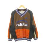 アディダス adidas 90s ヴィンテージ ピステ ゲームシャツ ナイロンジャケット プルオーバー ロゴ刺繍 トレフォイル 配色 M-L 茶 ブラウン