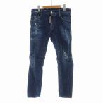 ショッピングディースクエアード ディースクエアード DSQUARED2 デニムパンツジーンズ ストレート ダメージ加工 ペイント加工 ボタンフライ ロゴ 42 XS 青