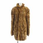 ノーブランド品 毛皮コート ミンクファー ナチュラル ツイード  カナディアン ロング 長袖 茶 ブラウン ■GY18 /MQ レディース