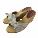 クリスチャンルブタン Christian louboutin サンダル エスパドリーユ オープントゥ ウェッジソール リボン 36 23cm 茶色 シルバー色