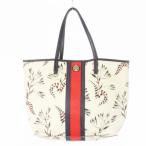 トリーバーチ TORY BURCH トートバッグ 2way ショルダーバッグ PVC レザー 革 ストライプ ダブルTロゴ 花柄 白 アイボリー