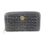 トリーバーチ TORY BURCH 長財布 ロングウォレット 小銭入れあり ラウンド レザー 革 イントレチャート ロゴ 黒 ブラック