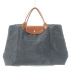 ショッピングロンシャン ロンシャン LONGCHAMP ル プリアージュ ハンドバッグ トートバッグ ナイロン レザー 革 ロゴ型押し チャコール グレー /CK29