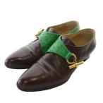 エルメス HERMES ローファー オーストリッチ レザー ラウンドトゥ ストレートチップ ゴールド金具 35 22cm 茶色 緑