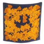 シャネル CHANEL スカーフ 絹 シルク ぶどう柄 タッセル 総柄 ココマーク ロゴ 紺 ネイビー ゴールド色 /XZ ■OH ■GY18 レディース