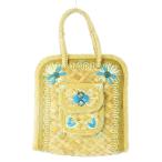 ショッピングストローバッグ アニヤハインドマーチ ANYA HINDMARCH IPANEMA SMALL BASKET トートバッグ ストロー ラフィア 編込み ロゴ ビジュー ターコイズ