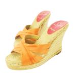 クリスチャンルブタン Christian louboutin ジュートサンダル ミュール エスパドリーユ ウェッジソール クロス グログラン オレンジ