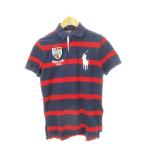 ポロ バイ ラルフローレン Polo by Ralph Lauren ポロシャツ 半袖 鹿の子 ビッグポニー刺繍 ワッペン ボーダー S 紺 ネイビー