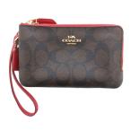  Coach COACH прекрасный товар двойной угол Zip список let signature парусина чай Brown F87591 /UO #GY18 женский 