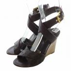 ルイヴィトン LOUIS VUITTON サンダル レザー オープントゥ ウェッジソール モノグラム 型押し 34 21.5cm 紫 パープル