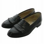 フェンディ FENDI コインローファー フリンジ レザー ラウンドトゥ ローヒール 40.5 25.5cm 黒 ブラック /XZ ■GY11 レディース