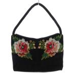 フェイラー FEILER 美品 ハンドバッグ ワンハンドル 花柄 シュニール織 ロゴ 黒 ブラック /AE ■GY18 レディース