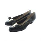 サルヴァトーレフェラガモ Salvatore Ferragamo ヴァラ パンプス チャンキーヒール ロゴ リボン レザー 6 23.5cm 黒 ブラック
