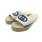 グッチ GUCCI インターロッキングG キャンバス エスパドリーユ サンダル フラット GG ロゴ 38 25cm ベージュ 725832 レディース