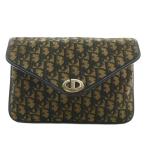  Christian Dior Christian Dior Vintage Toro ta- клатч ручная сумочка парусина кожа Logo общий рисунок чай чёрный 