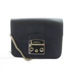 未使用品 フルラ FURLA メトロポリス タグ付き ショルダーバッグ 斜めがけ ゴールドチェーン レザー ロゴ 黒 ブラック 820677