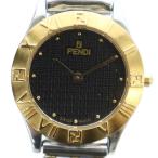 フェンディ FENDI 035-2000L-250 腕時計 ウォッチ クォーツ 黒文字盤 ロゴ ベルト社外品 シルバー色 ゴールド色 ■GY18 /MQ ■OH