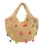 ショッピングストローバッグ アニエスベー ボヤージュ Agnes b. VOYAGE かごハンドバッグ ストロー 肩掛け タッセル ロゴチャーム ベージュ /GV ■GY18