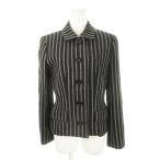 クリスチャンディオール Christian Dior ヴィンテージ ツイード ジャケット ステンカラー 総裏地 ノーベント ストライプ 9 黒 ブラック