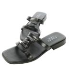 グッチ GUCCI フラットサンダル ミュール スクエアトゥ レザー 革 Gロゴ 36 23.0cm 黒 ブラック /CK24 ■GY18 レディース