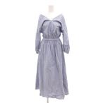 ショッピングロンハーマン ロンハーマン Ron Herman ワンピース ミモレ ロング ギンガムチェック シアサッカー 長袖 S 青 ブルー 白 ホワイト /JS ■GY18