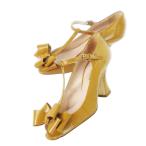 ショッピングミュウミュウ ミュウミュウ miumiu パンプス ハイヒール オープントゥ エナメル パテント Tストラップ リボン 36.5 23.5cm 茶 ブラウン /CK10