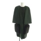 フェンディ FENDI ケープコート ポンチョ FF8369 W1D ロング ノースリーブ フォックスファー 比翼ボタン 40 M 緑 グリーン ■GY18 /MQ