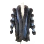 ファーコート ラビットファー 毛皮 切替 ストライプ ロング トッパー 160 青 ブルー /MN17 ■GY18 レディース