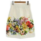未使用品 ドルチェ&ガッバーナ ドルガバ DOLCE&GABBANA スカート ミニ 絹 シルク 36 白 ホワイト 花柄プリント 刺繍 台形 /PP ■GY18