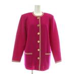 ショッピングイヴサンローラン イヴサンローラン YVES SAINT LAURENT ヴィンテージ カーディガン ニット ジャケット ウール ノーカラー 肩パッド 金ボタン M ピンク