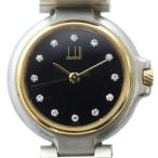 ダンヒル dunhill 腕時計 ウォッチ クォーツ 石付き ラウンド 黒文字盤 ロゴ シルバー色 ■GY11 /MQ レディース