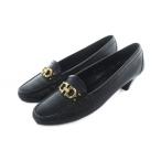 サルヴァトーレフェラガモ Salvatore Ferragamo パンプス スクエアトゥ ロゴ レザー ガンチーニ ヒール 6 23.5cm 黒 ブラック ■GY18