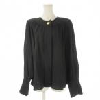 ショッピングイヴサンローラン イヴサンローラン YVES SAINT LAURENT 90s ヴィンテージ ブラウス シャツ ノーカラー 長袖 ウール 比翼 ワンポイント M 黒 ブラック