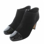 ショッピングスエード マックスマーラ MAX MARA ショートブーツ スエード エナメル 切り替え ラウンドトゥ ハイヒール 38 24.5cm 黒 ブラック