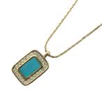 クリスチャンディオール Christian Dior ヴィンテージ ネックレス ペンダント チェーン ターコイズブルー ゴールドカラー /KW ■GY18