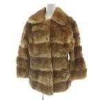 ノーブランド品 毛皮コート ラビットファー ミドル 総裏地 長袖 茶 ブラウン ■GY18 /MQ レディース