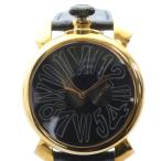 ガガミラノ GaGa MILANO マニュアーレ 腕時計 ウォッチ クォーツ 黒文字盤 ロゴ レザーベルト ローマン ゴールド色 ■GY18 /MQ メンズ