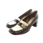 ショッピングルイヴィトン ルイヴィトン LOUIS VUITTON パンプス スクエアトゥ ロゴ エナメル チャンキーヒール 35.5 22.5cm 茶 ブラウン 白 ホワイト ■GY18 /MQ