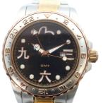 エヴィス EVISU EV-7009 GMT 腕時計 ウォッチ クォーツ 黒文字盤 デイト カレンダー付き シルバー色 スイス製 ■GY18 /MQ メンズ