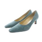 サルヴァトーレフェラガモ Salvatore Ferragamo パンプス スエード スクエアトゥ チャンキーヒール ロゴ 5 22.5cm 青 ブルー ■GY18